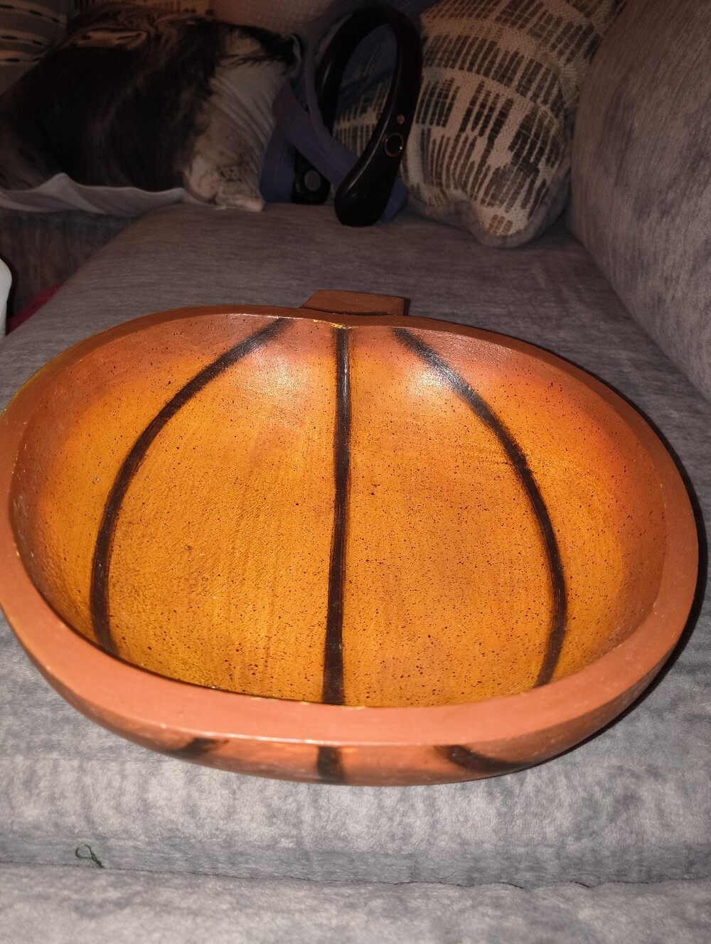 Wooden Pumpkin Bowl - Orange Decorative Fruit Bowl
